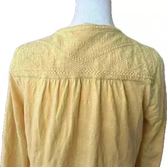 Lucky Brand Henley style Embroidered Shirt Yellow Top - Picture 2 of 8